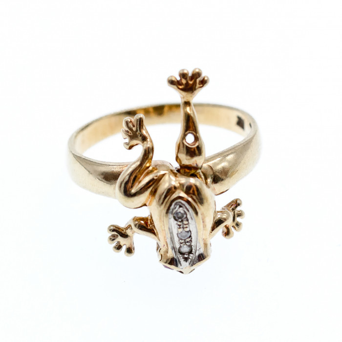 Sky Jewelry Золотое кольцо 14К (585 проба) с бриллиантами и рубинами *Жабка*