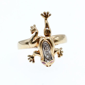 Sky Jewelry Золотое кольцо 14К (585 проба) с бриллиантами и рубинами *Жабка*