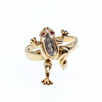 Sky Jewelry Золотое кольцо 14К (585 проба) с бриллиантами и рубинами *Жабка*