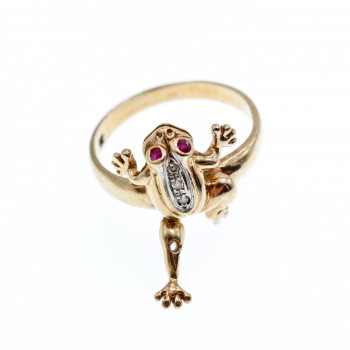 Sky Jewelry Золотое кольцо 14К (585 проба) с бриллиантами и рубинами *Жабка*