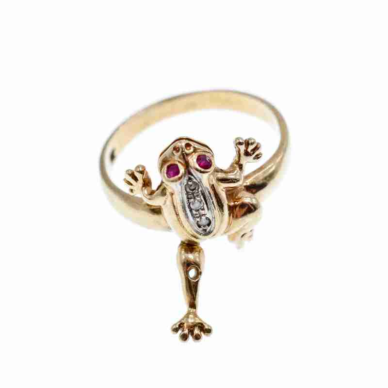 Sky Jewelry Золотое кольцо 14К (585 проба) с бриллиантами и рубинами *Жабка*
