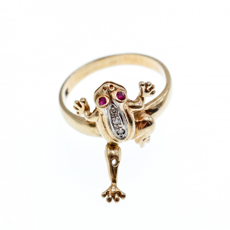 Sky Jewelry Золотое кольцо 14К (585 проба) с бриллиантами и рубинами *Жабка*