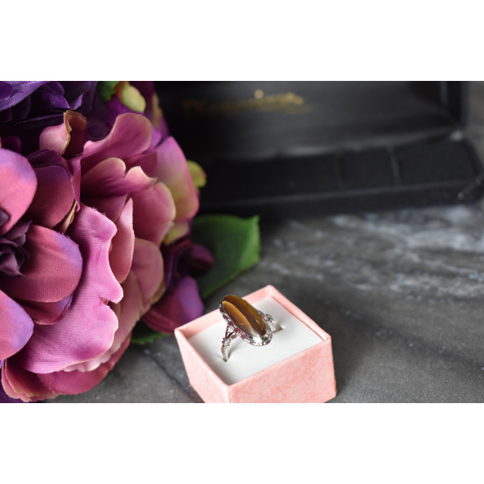 Sky Jewelry Серебряное кольцо с камнем Тигровый Глаз