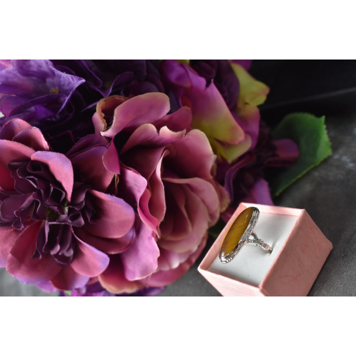 Sky Jewelry Серебряное кольцо с камнем Тигровый Глаз