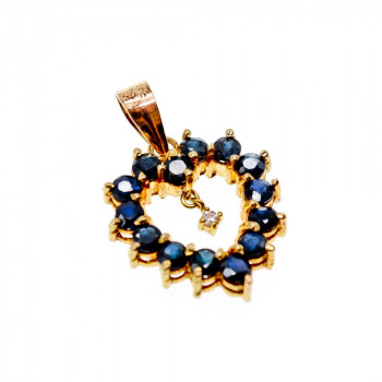 Sky Jewelry Золотой кулон с камнями  Сапфир и бриллиантом