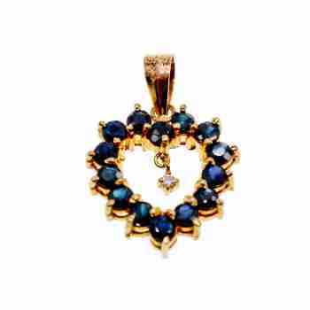 Sky Jewelry Золотой кулон с камнями  Сапфир и бриллиантом