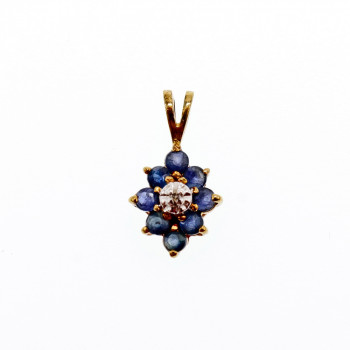 Sky Jewelry Золотой кулон с камнями  Сапфир и бриллиантом  *Цветок* 14К (585 проба)