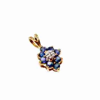 Sky Jewelry Золотой кулон с камнями  Сапфир и бриллиантом  *Цветок* 14К (585 проба)