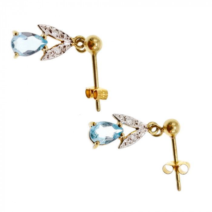Sky Jewelry Золотые серьги 18 К (750 проба) с топазом и бриллиантами