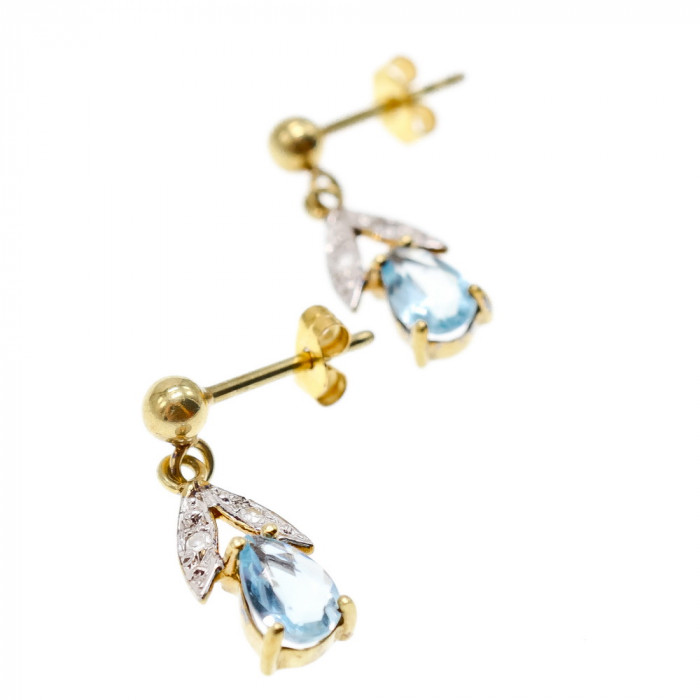 Sky Jewelry Золотые серьги 18 К (750 проба) с топазом и бриллиантами