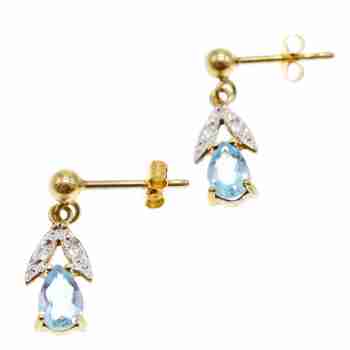 Sky Jewelry Золотые серьги 18 К (750 проба) с топазом и бриллиантами