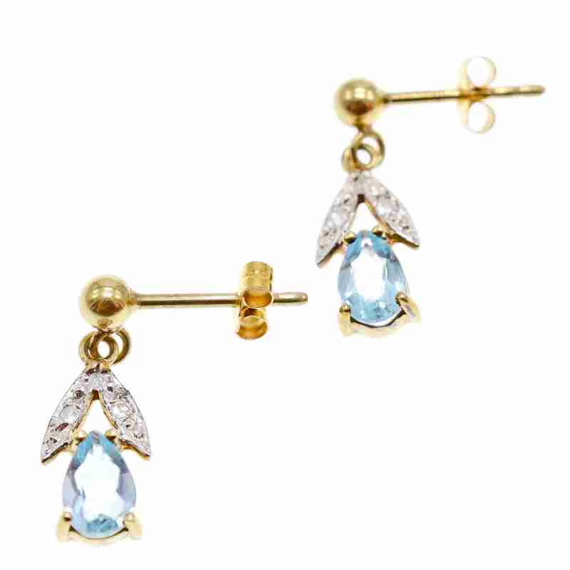 Sky Jewelry Золотые серьги 18 К (750 проба) с топазом и бриллиантами