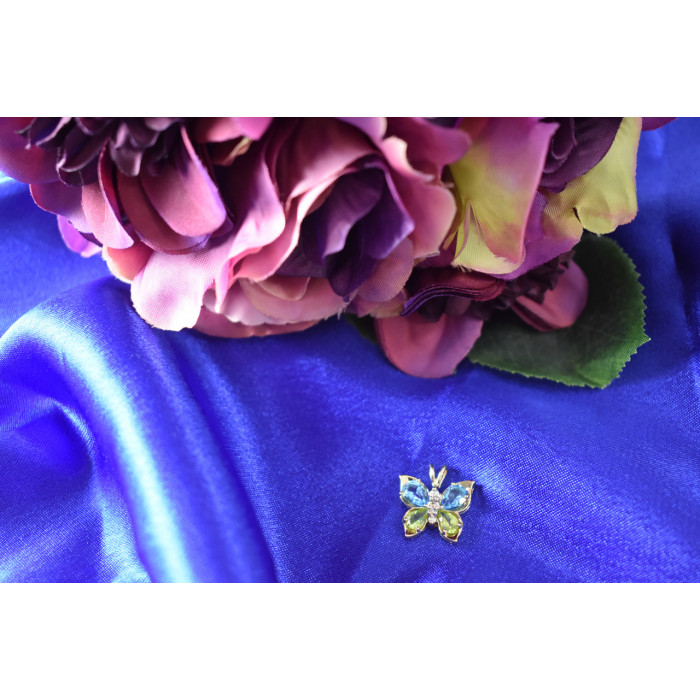 Sky Jewelry Золотой кулон 14К (585 проба)  с Топазом Перидотом и бриллиантами *Бабочка*