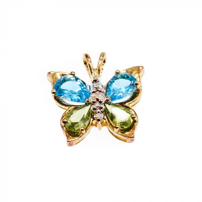 Sky Jewelry Золотой кулон 14К (585 проба)  с Топазом Перидотом и бриллиантами *Бабочка*