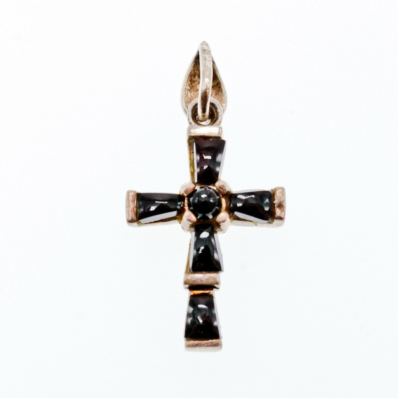 Sky Jewelry Серебряный крестик с Черным Агатом 925 проба