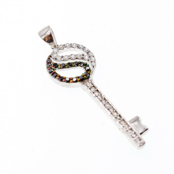 Sky Jewelry Серебряный кулон 925 проба с черными и белыми Фианитами  *Ключик*