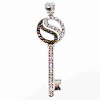 Sky Jewelry Серебряный кулон 925 проба с черными и белыми Фианитами  *Ключик*