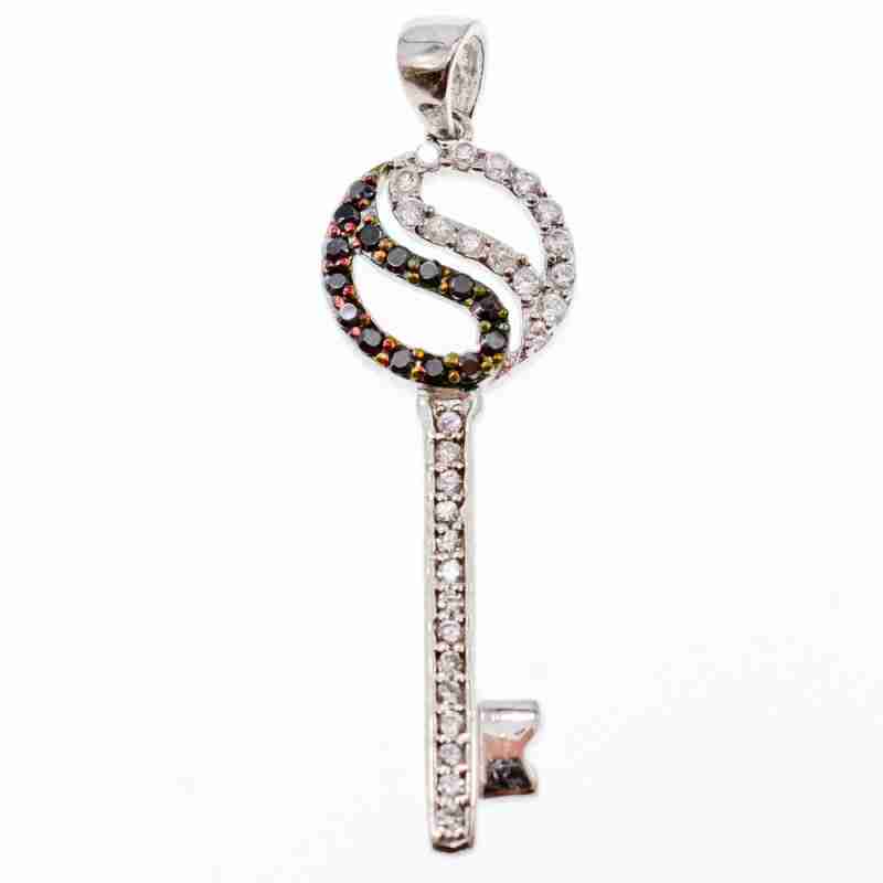 Sky Jewelry Серебряный кулон 925 проба с черными и белыми Фианитами  *Ключик*