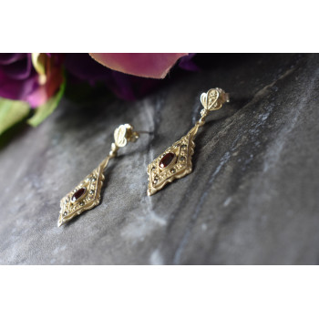 Sky Jewelry Серебряные серьги с гранатом и камнями Морион