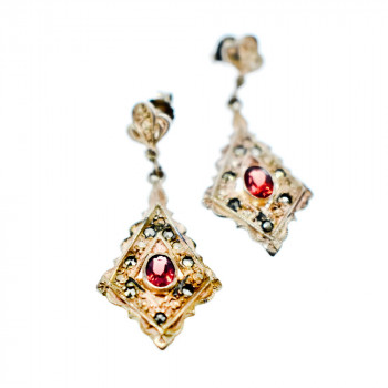 Sky Jewelry Серебряные серьги с гранатом и камнями Морион