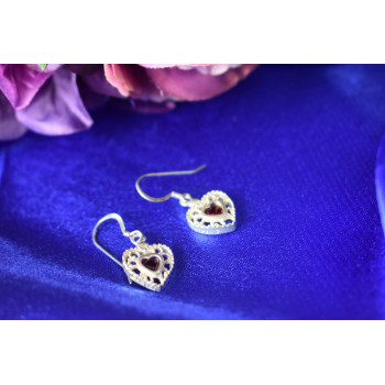 Sky Jewelry Серебряные серьги с гранатом *Сердце* 925 проба