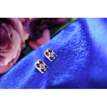 Sky Jewelry Серебряные серьги с Альмандином и камнями черная Шпинель