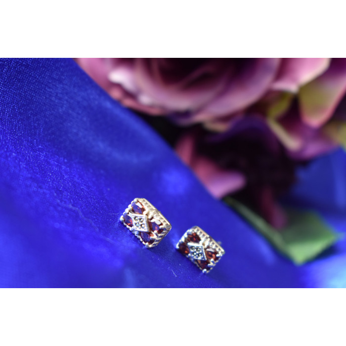 Sky Jewelry Серебряные серьги с Альмандином и камнями черная Шпинель