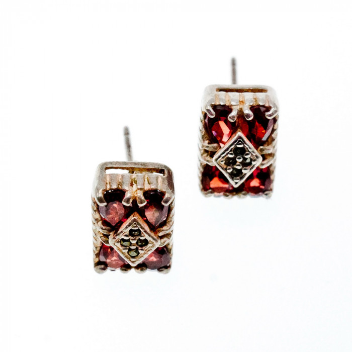 Sky Jewelry Серебряные серьги с Альмандином и камнями черная Шпинель