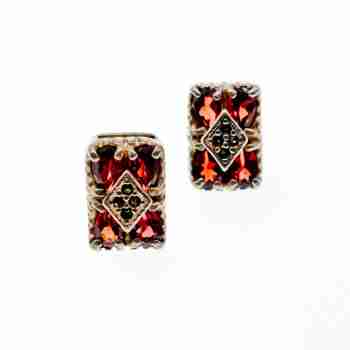 Sky Jewelry Серебряные серьги с Альмандином и камнями черная Шпинель
