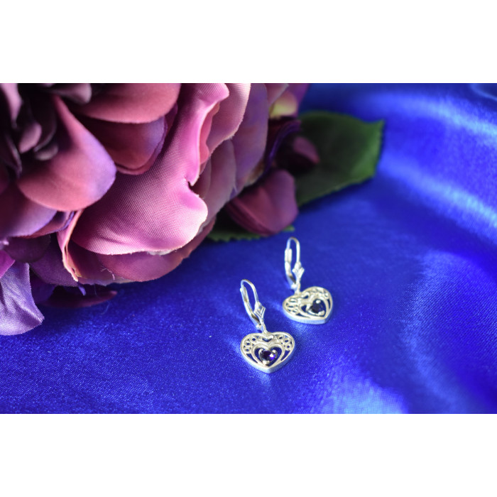 Sky Jewelry Серебряные серьги  с  Сапфиром 925 проба  *Сердце*