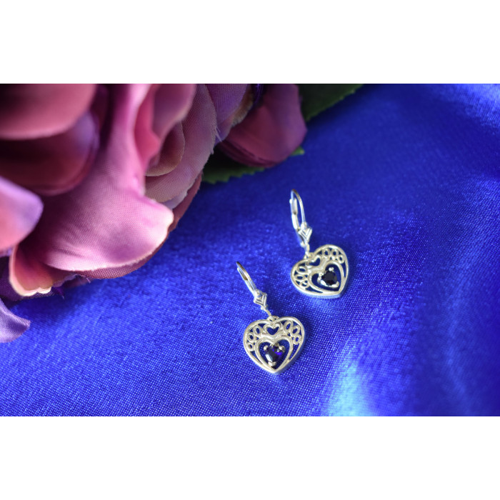 Sky Jewelry Серебряные серьги  с  Сапфиром 925 проба  *Сердце*