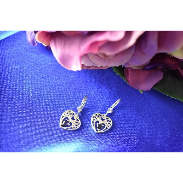Sky Jewelry Серебряные серьги  с  Сапфиром 925 проба  *Сердце*