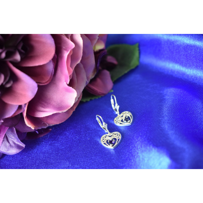 Sky Jewelry Серебряные серьги  с  Сапфиром 925 проба  *Сердце*