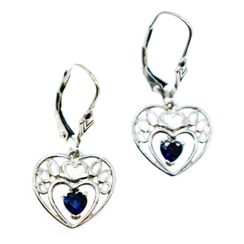 Sky Jewelry Серебряные серьги  с  Сапфиром 925 проба  *Сердце*