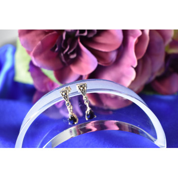 Sky Jewelry Серебряные серьги с черным нефритом и камнями Морион 925 проба 