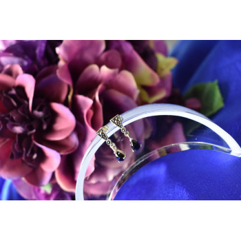 Sky Jewelry Серебряные серьги с черным нефритом и камнями Морион 925 проба 