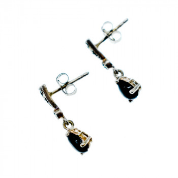 Sky Jewelry Серебряные серьги с черным нефритом и камнями Морион 925 проба 