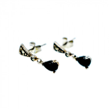 Sky Jewelry Серебряные серьги с черным нефритом и камнями Морион 925 проба 