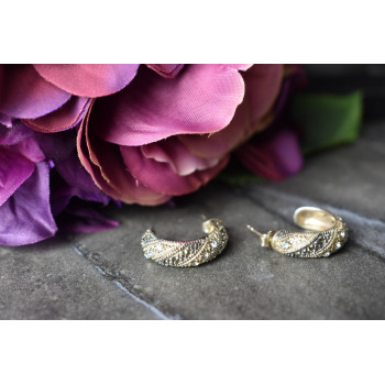 Sky Jewelry Серебряные серьги 925 пробы с фианитами и камнями Морион