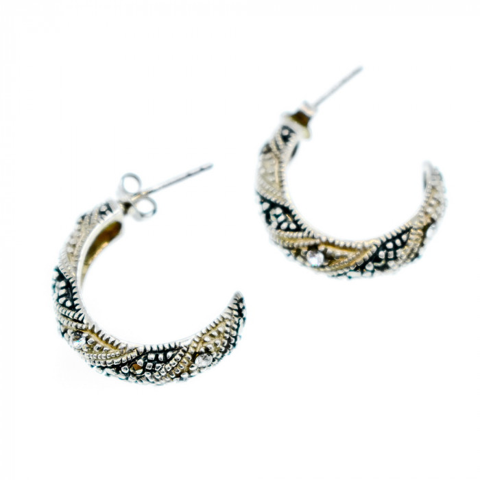 Sky Jewelry Серебряные серьги 925 пробы с фианитами и камнями Морион