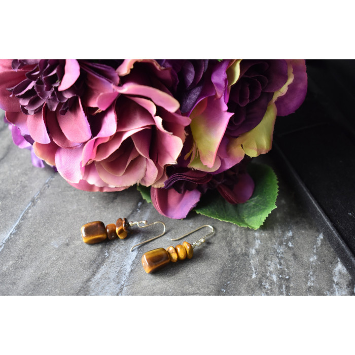 Sky Jewelry Серебряные серьги 925 проба с камнем Тигровый Глаз