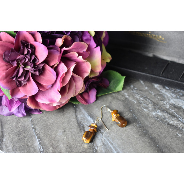 Sky Jewelry Серебряные серьги 925 проба с камнем Тигровый Глаз