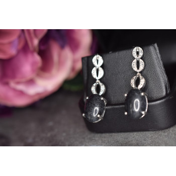 Sky Jewelry Серебряные серьги с Черным турмалином и вставками из прозрачного кварца