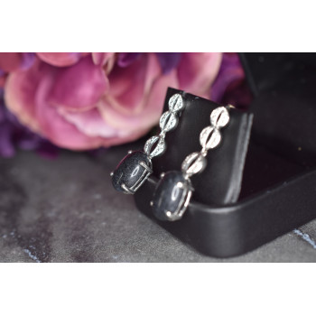 Sky Jewelry Серебряные серьги с Черным турмалином и вставками из прозрачного кварца