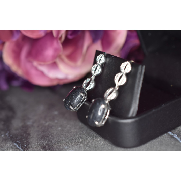 Sky Jewelry Серебряные серьги с Черным турмалином и вставками из прозрачного кварца