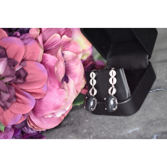 Sky Jewelry Серебряные серьги с Черным турмалином и вставками из прозрачного кварца