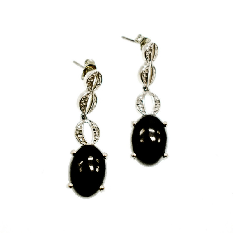 Sky Jewelry Серебряные серьги с Черным турмалином и вставками из прозрачного кварца