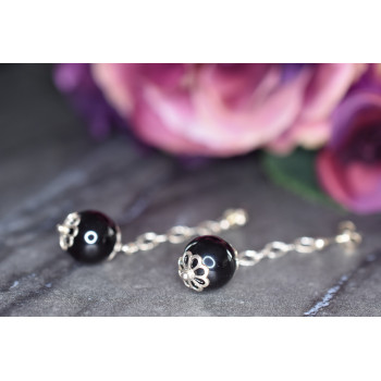 Sky Jewelry Серебряные серьги 925 пробы с  Черным Агатом  *Шар*