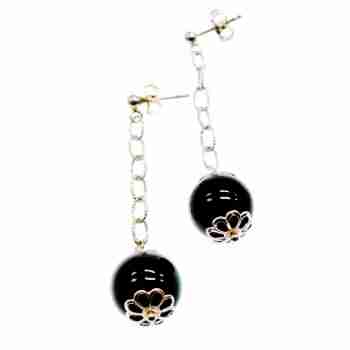 Sky Jewelry Серебряные серьги 925 пробы с  Черным Агатом  *Шар