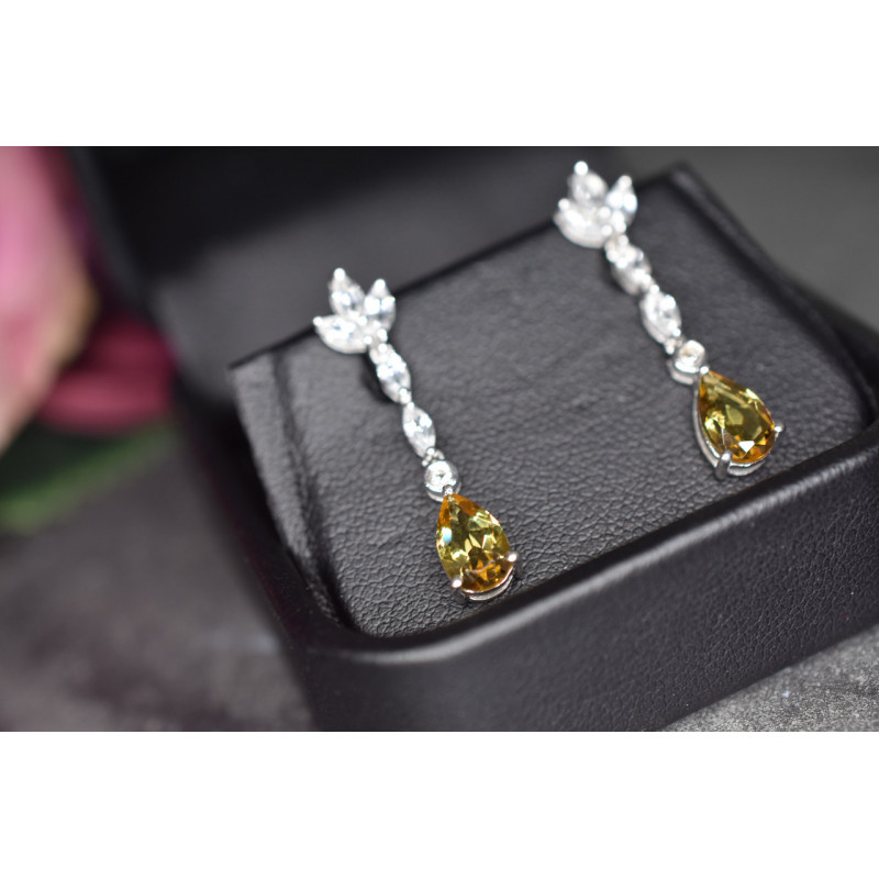 Sky Jewelry Серебряные серьги 925 пробы с камнем Демантоид и прозрачным кварцем